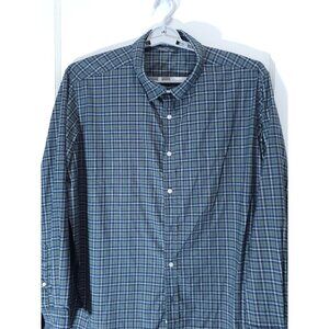 Men's Slim Fit Benton Performance Shirt XXL Blue Green Plaid Long Sleeve Button-
